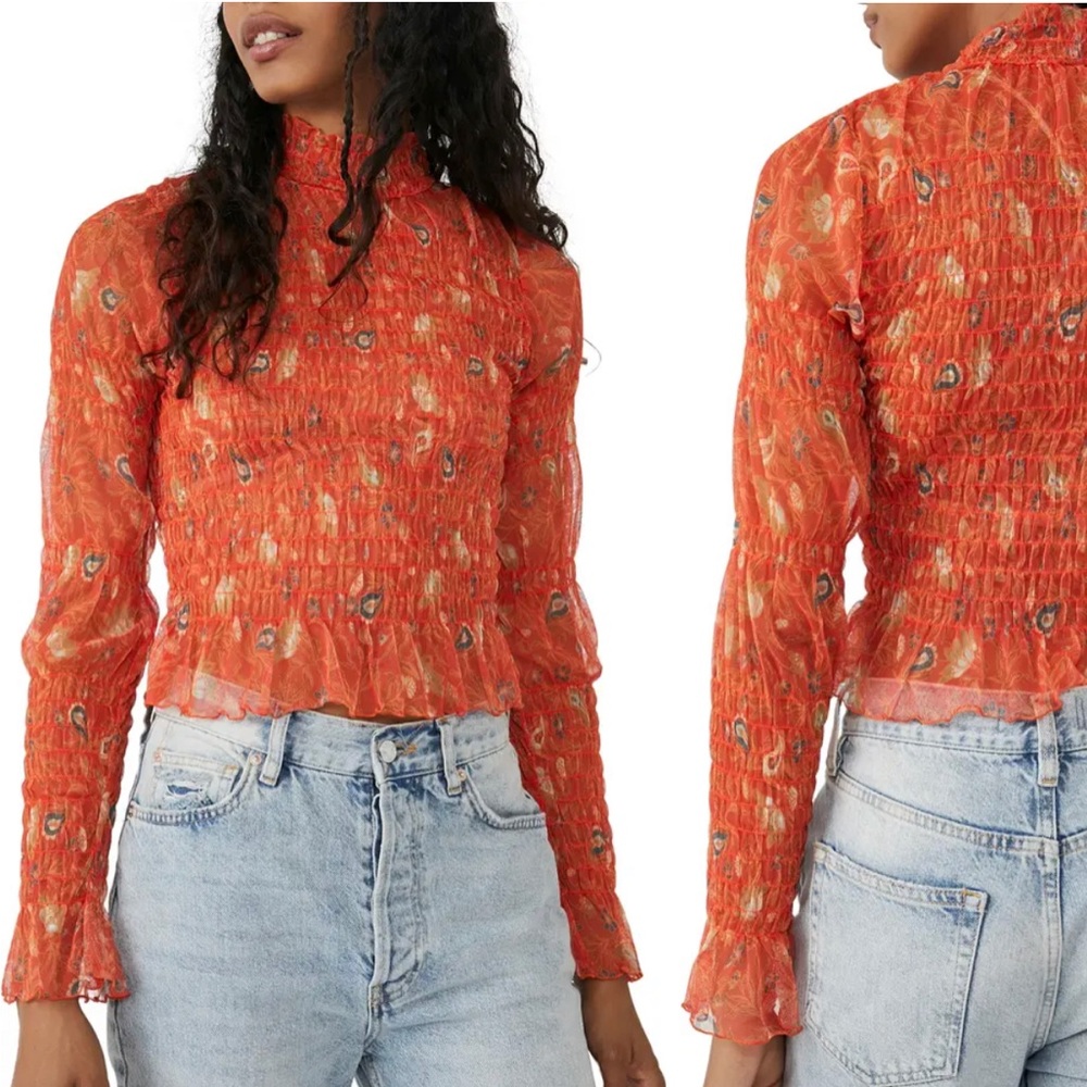 Hello There Smocked Crop Long Sleeve, Free People, Small